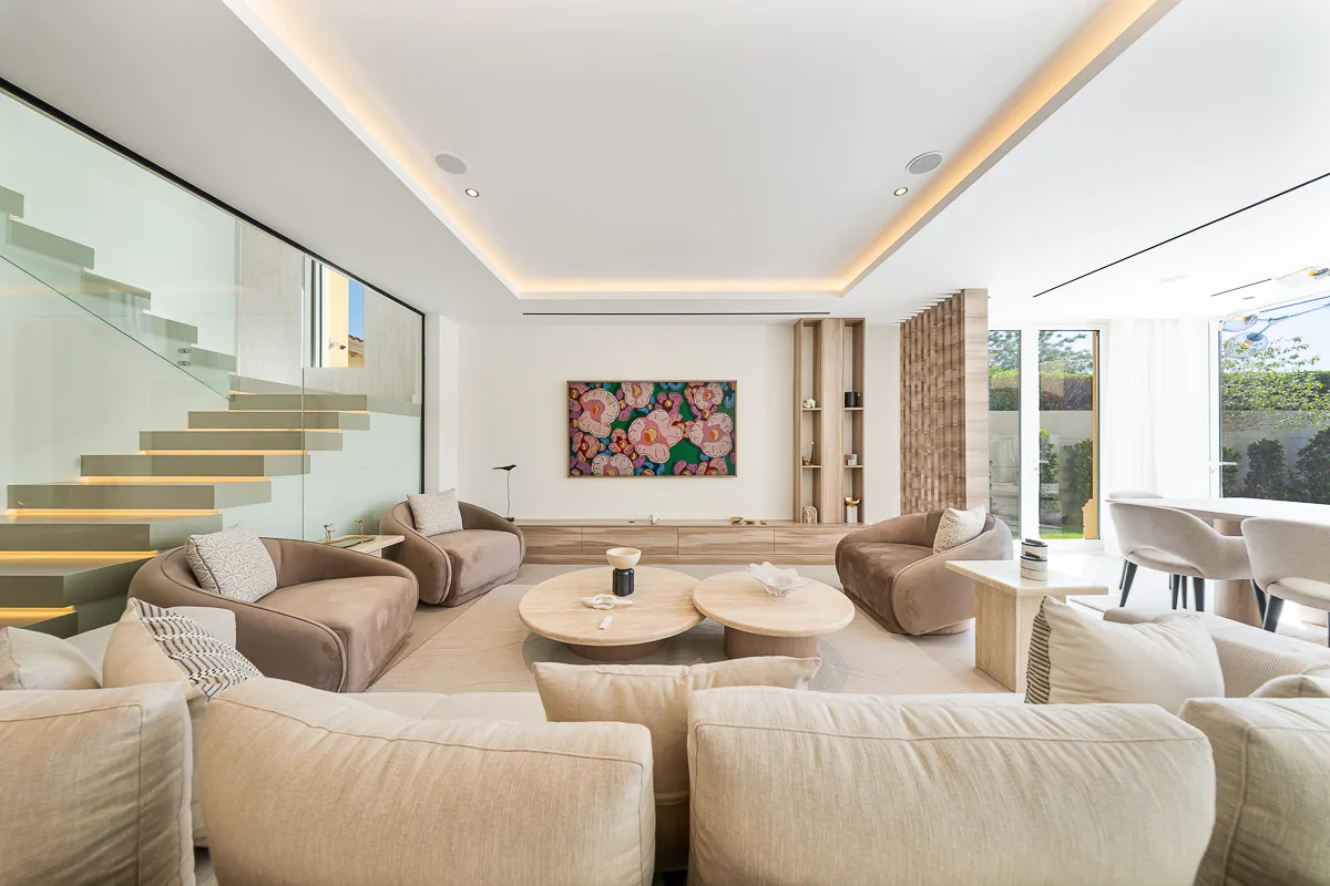 Formal and informal living spaces at Villa Sfiora
